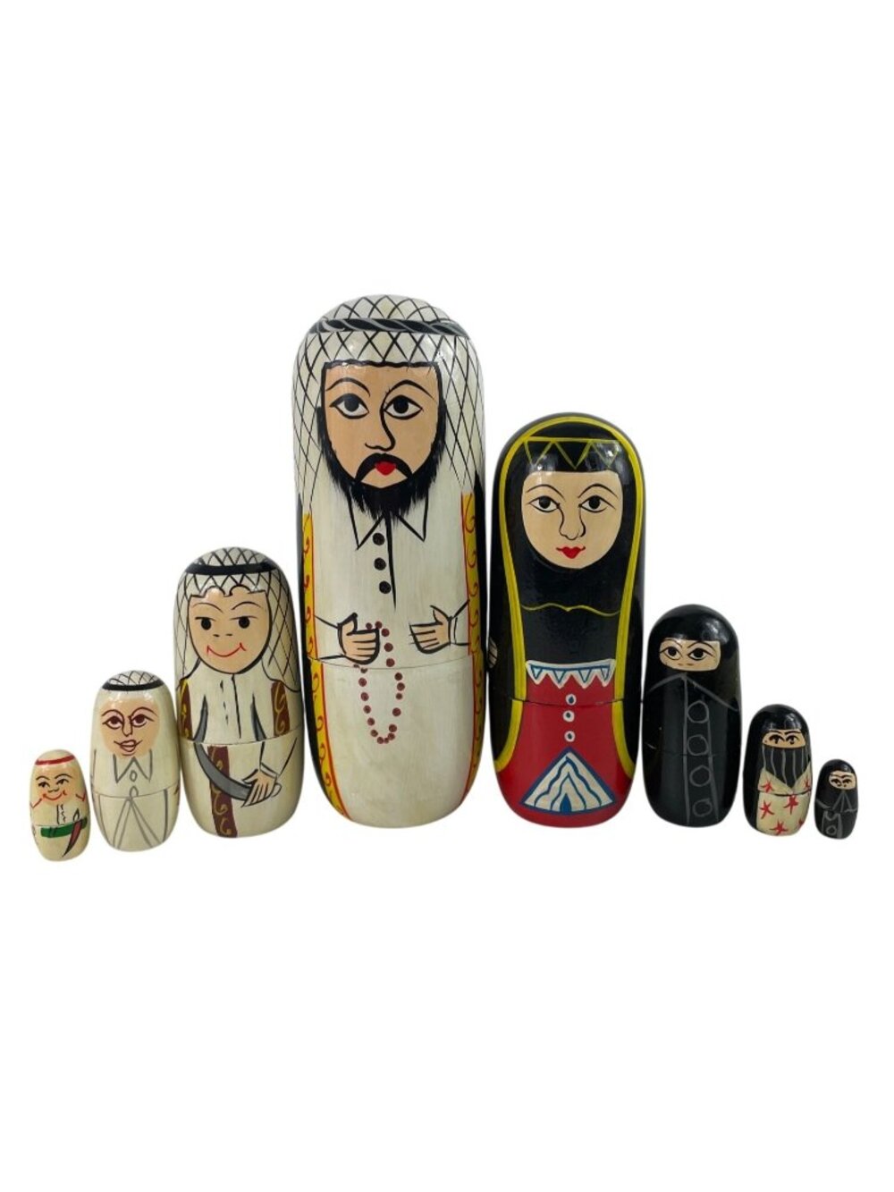 Hand-Painted Wooden Middle Eastern Themed Nesting Dolls Set Of 8 Made In India